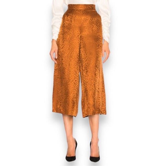 A.L.C Jameson Leopard Print Silk Culotte Cropped Wide Leg Pants Orange Size 2 - Picture 1 of 5